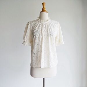 Madewell Embroidered Eyelet Ruffle-neck Keyhole Top sz S